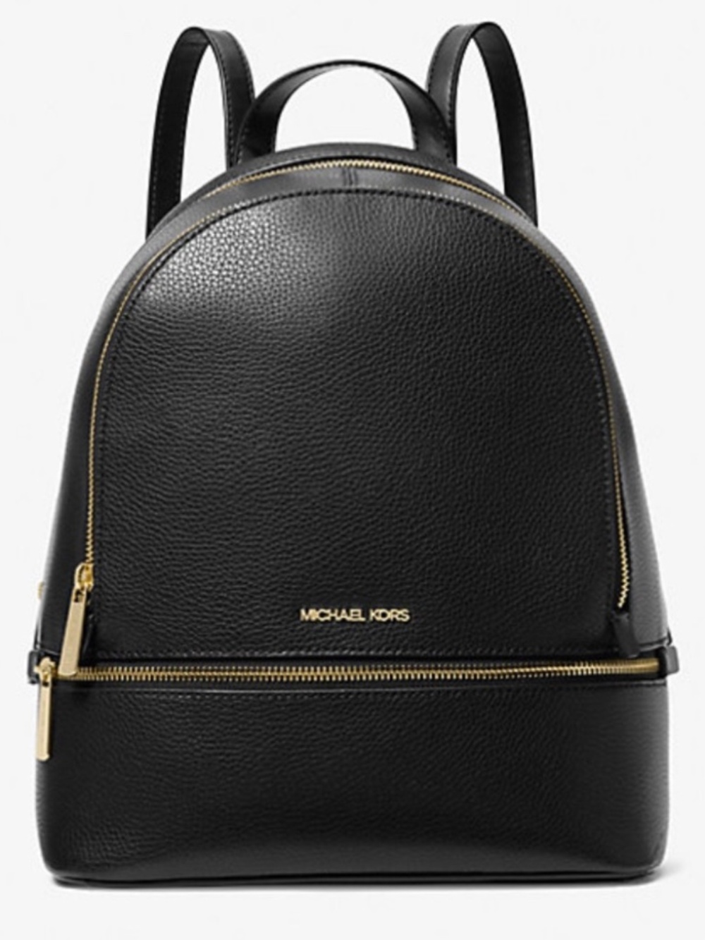 Michael Kors Rhea Medium Black Pebbled Leather Backpack Bag
